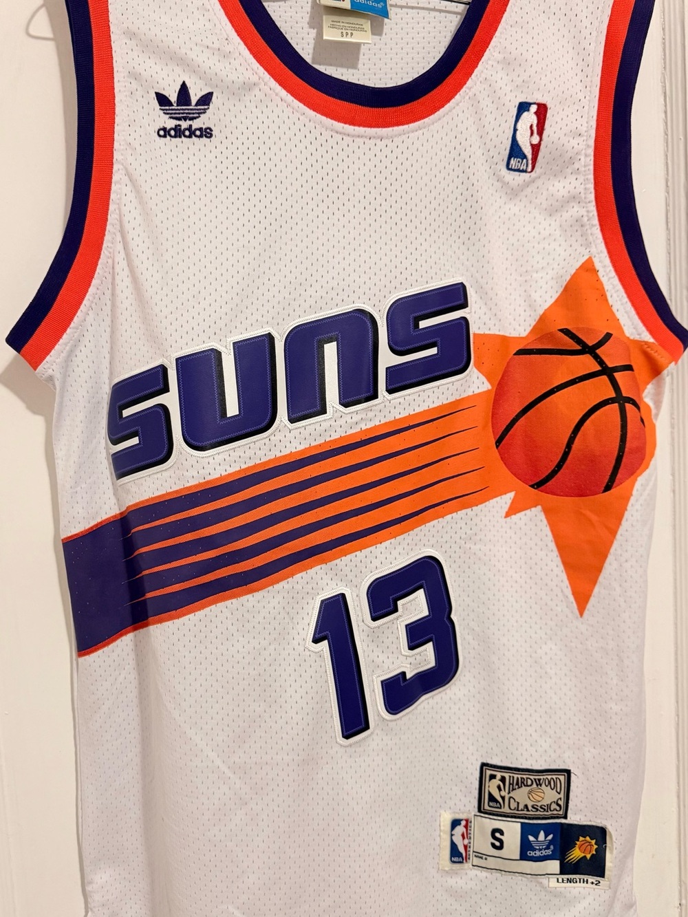 adidas White Suns Basketball Jersey with Purple & Orange Accents - #13